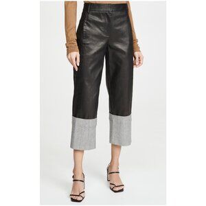 Tibi High-Rise Two-Tone Coated Denim Cropped Cuffed Pants | Size 4 | Black
